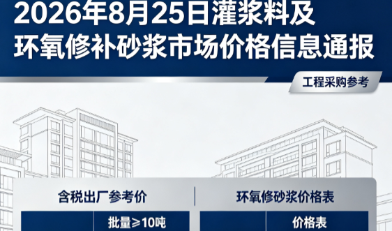 太子河2026年8月25日灌浆料及环氧修补砂浆市场价格信息通报